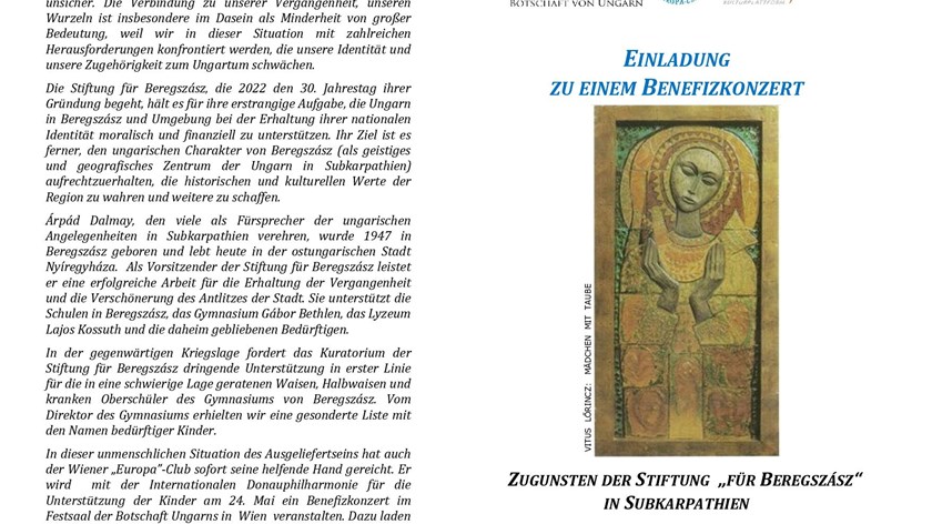 Meghívó a bécsi Europa Club jótékonysági koncertjére a beregszászi gyermekek javára